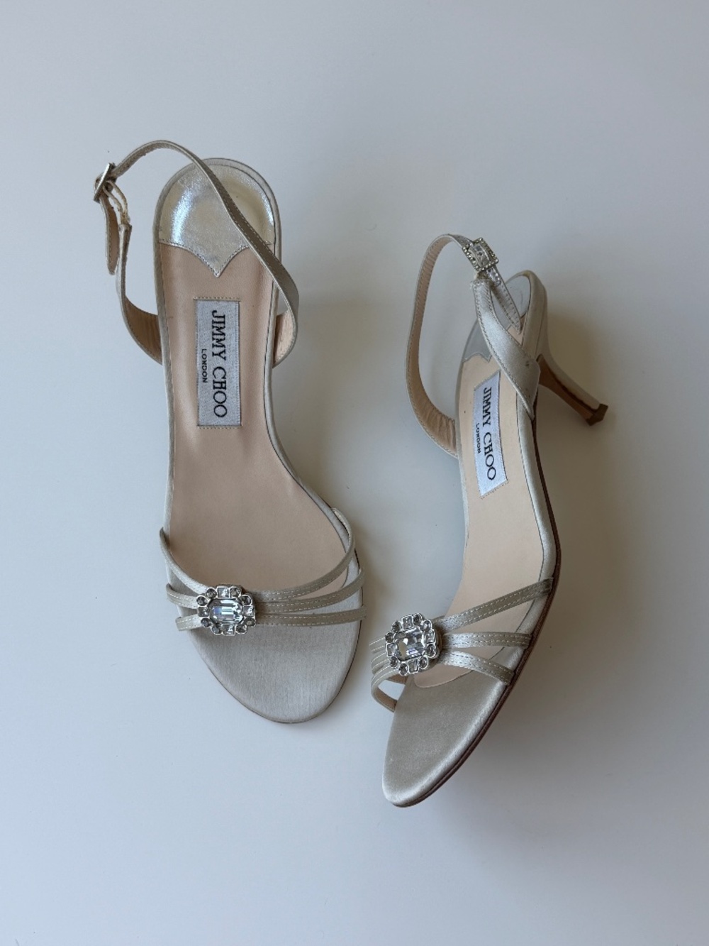 Vintage Jimmy Choo satin rhinestone sandals, IT 37.5